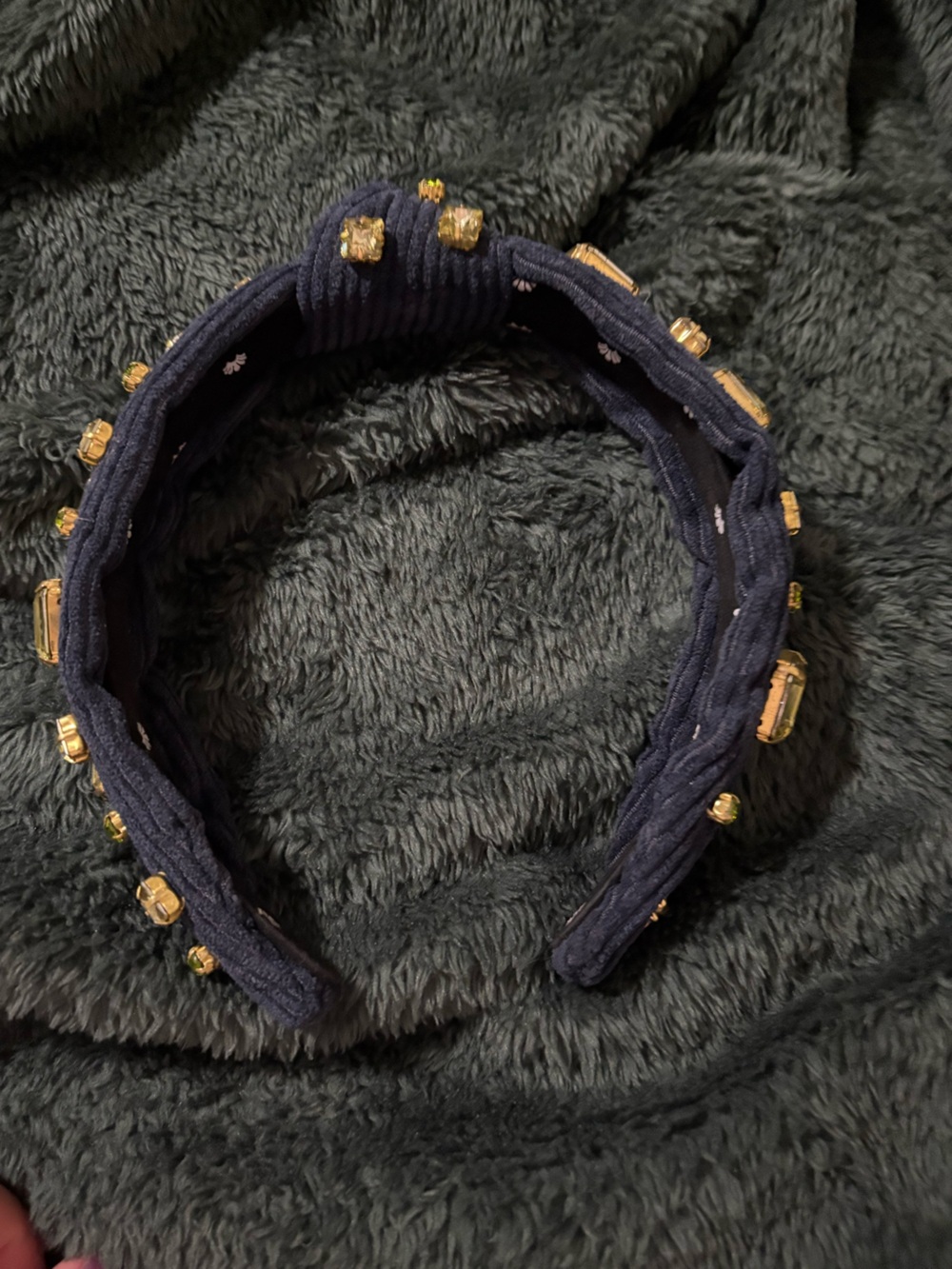 Lele Sadoughi Navy Headband with Gold Stones